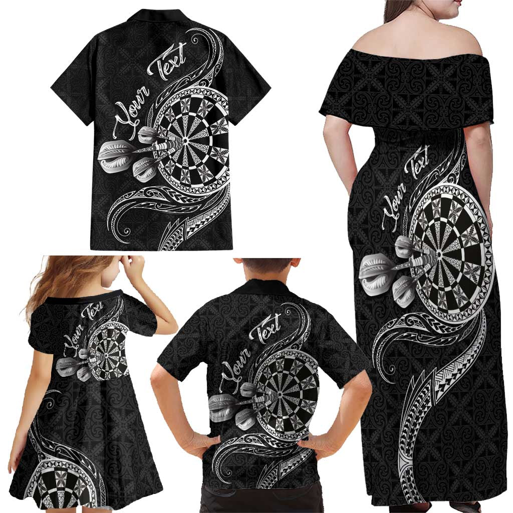 Personalised Niue Darts Masters Family Matching Off Shoulder Maxi Dress and Hawaiian Shirt Tribal Hiapo Dartboard LT03 - Polynesian Pride