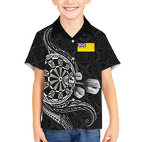 Personalised Niue Darts Masters Family Matching Off Shoulder Maxi Dress and Hawaiian Shirt Tribal Hiapo Dartboard LT03 Son's Shirt Black - Polynesian Pride