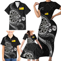 Personalised Niue Darts Masters Family Matching Short Sleeve Bodycon Dress and Hawaiian Shirt Tribal Hiapo Dartboard LT03 - Polynesian Pride