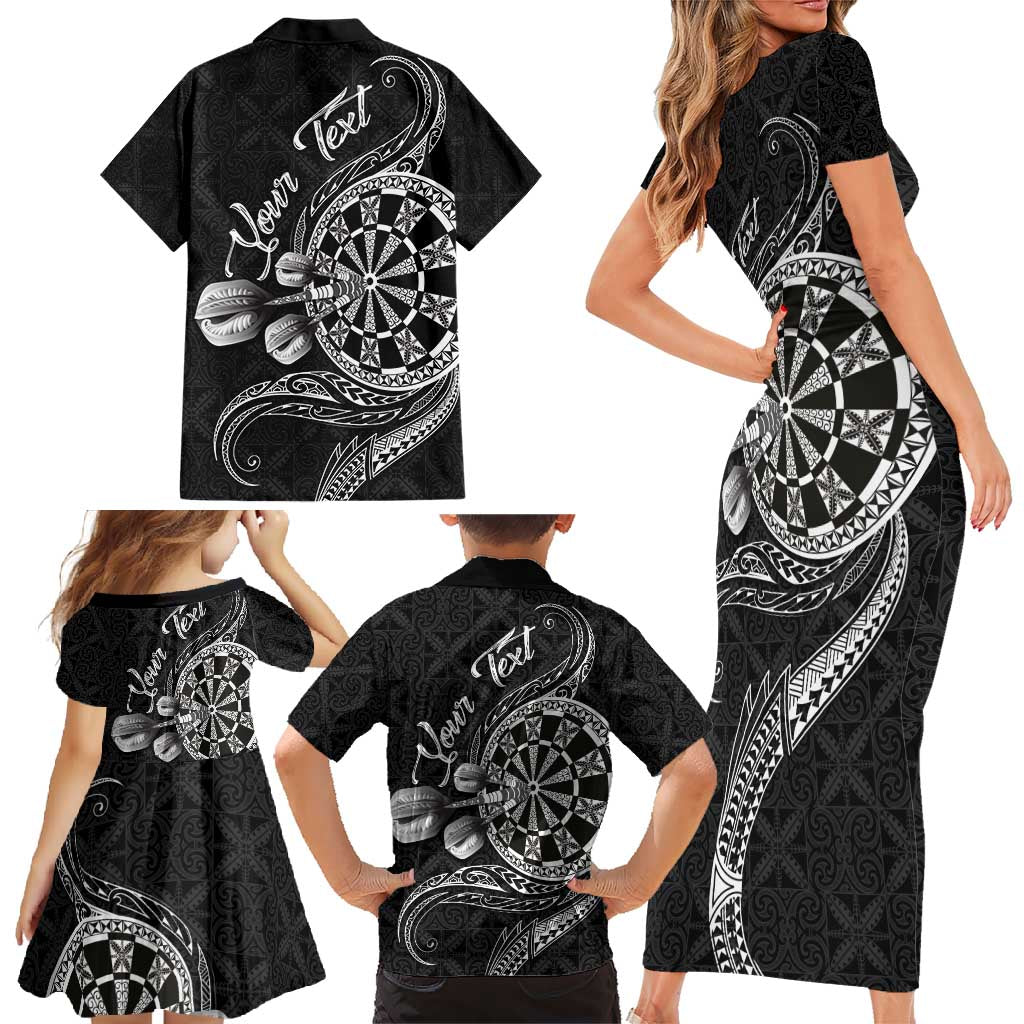 Personalised Niue Darts Masters Family Matching Short Sleeve Bodycon Dress and Hawaiian Shirt Tribal Hiapo Dartboard LT03 - Polynesian Pride