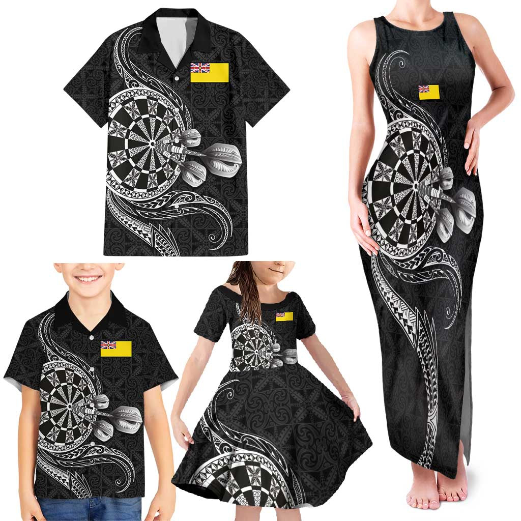 Personalised Niue Darts Masters Family Matching Tank Maxi Dress and Hawaiian Shirt Tribal Hiapo Dartboard LT03 - Polynesian Pride