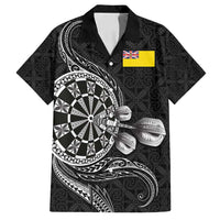 Personalised Niue Darts Masters Family Matching Tank Maxi Dress and Hawaiian Shirt Tribal Hiapo Dartboard LT03 Dad's Shirt - Short Sleeve Black - Polynesian Pride