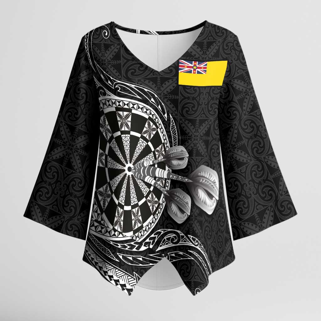Personalised Niue Darts Masters Kimono Sleeve Blouse Tribal Hiapo Dartboard - Polynesian Pride