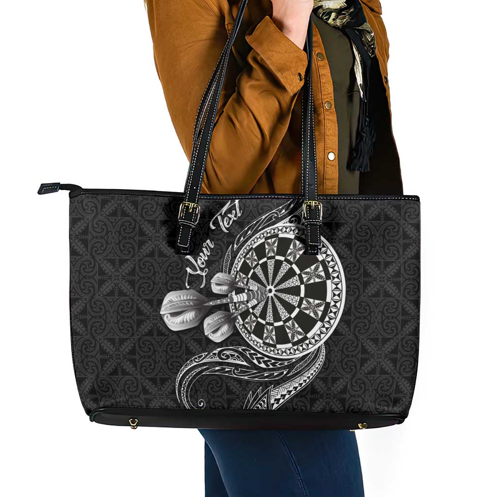 Personalised Niue Darts Masters Leather Tote Bag Tribal Hiapo Dartboard - Polynesian Pride