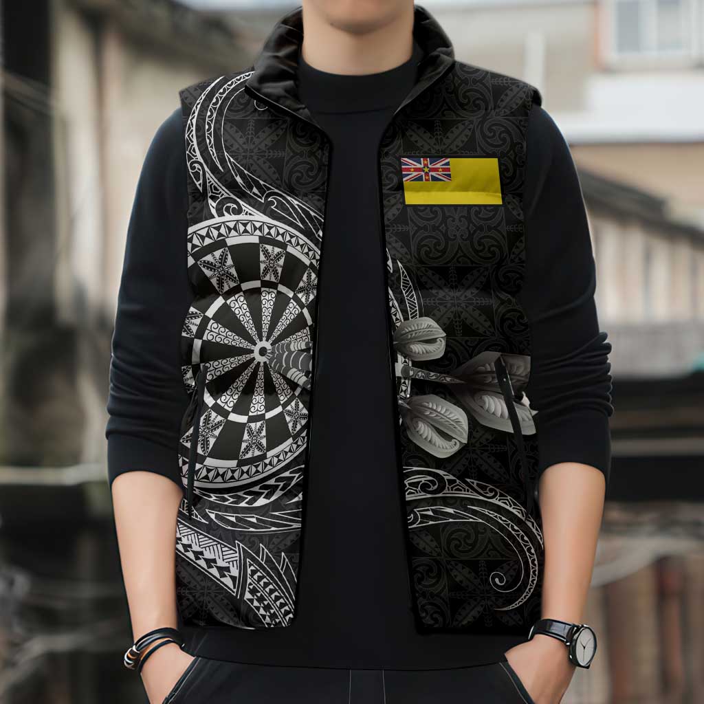 Personalised Niue Darts Masters Sleeveless Puffer Jacket Tribal Hiapo Dartboard - Polynesian Pride