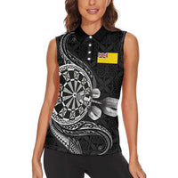 Personalised Niue Darts Masters Women Sleeveless Polo Shirt Tribal Hiapo Dartboard - Polynesian Pride