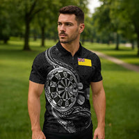 Personalised Niue Darts Masters Zipper Polo Shirt Tribal Hiapo Dartboard - Polynesian Pride