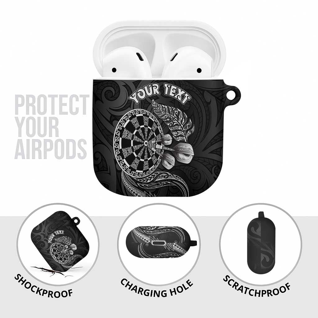 Personalised New Zealand Aotearoa Darts Masters AirPods Case Tribal Silver Fern and Ta Moko Dartboard - Polynesian Pride