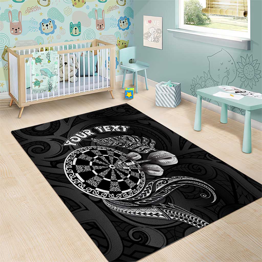 Personalised New Zealand Aotearoa Darts Masters Area Rug Tribal Silver Fern and Ta Moko Dartboard - Polynesian Pride