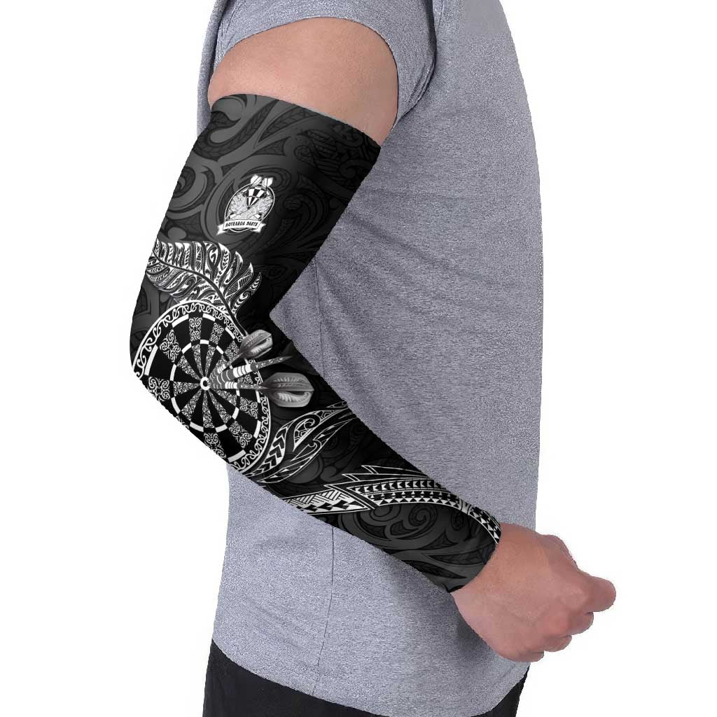 Personalised New Zealand Aotearoa Darts Masters Arm Sleeves Tribal Silver Fern and Ta Moko Dartboard - Polynesian Pride