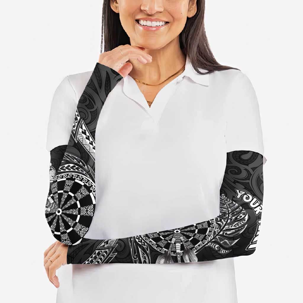 Personalised New Zealand Aotearoa Darts Masters Arm Sleeves Tribal Silver Fern and Ta Moko Dartboard - Polynesian Pride