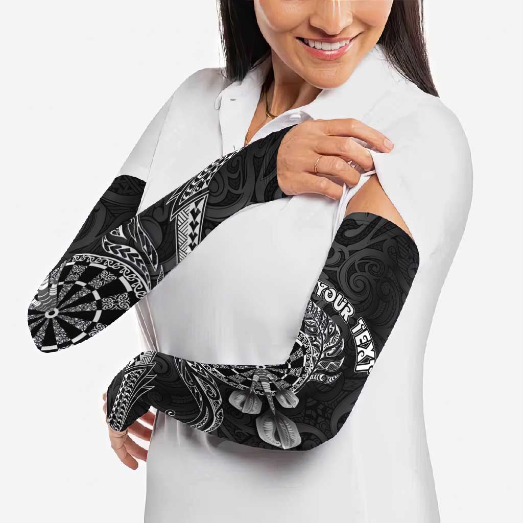 Personalised New Zealand Aotearoa Darts Masters Arm Sleeves Tribal Silver Fern and Ta Moko Dartboard - Polynesian Pride