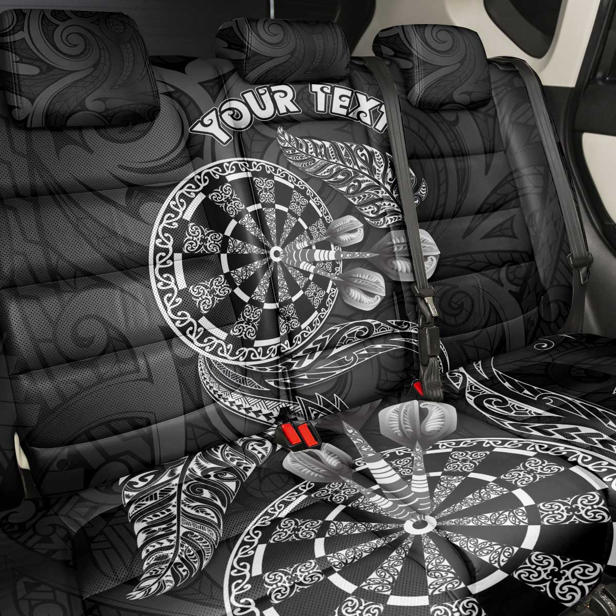 Personalised New Zealand Aotearoa Darts Masters Back Car Seat Cover Tribal Silver Fern and Ta Moko Dartboard LT03 - Polynesian Pride