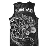 Personalised New Zealand Aotearoa Darts Masters Basketball Jersey Tribal Silver Fern and Ta Moko Dartboard LT03 - Polynesian Pride