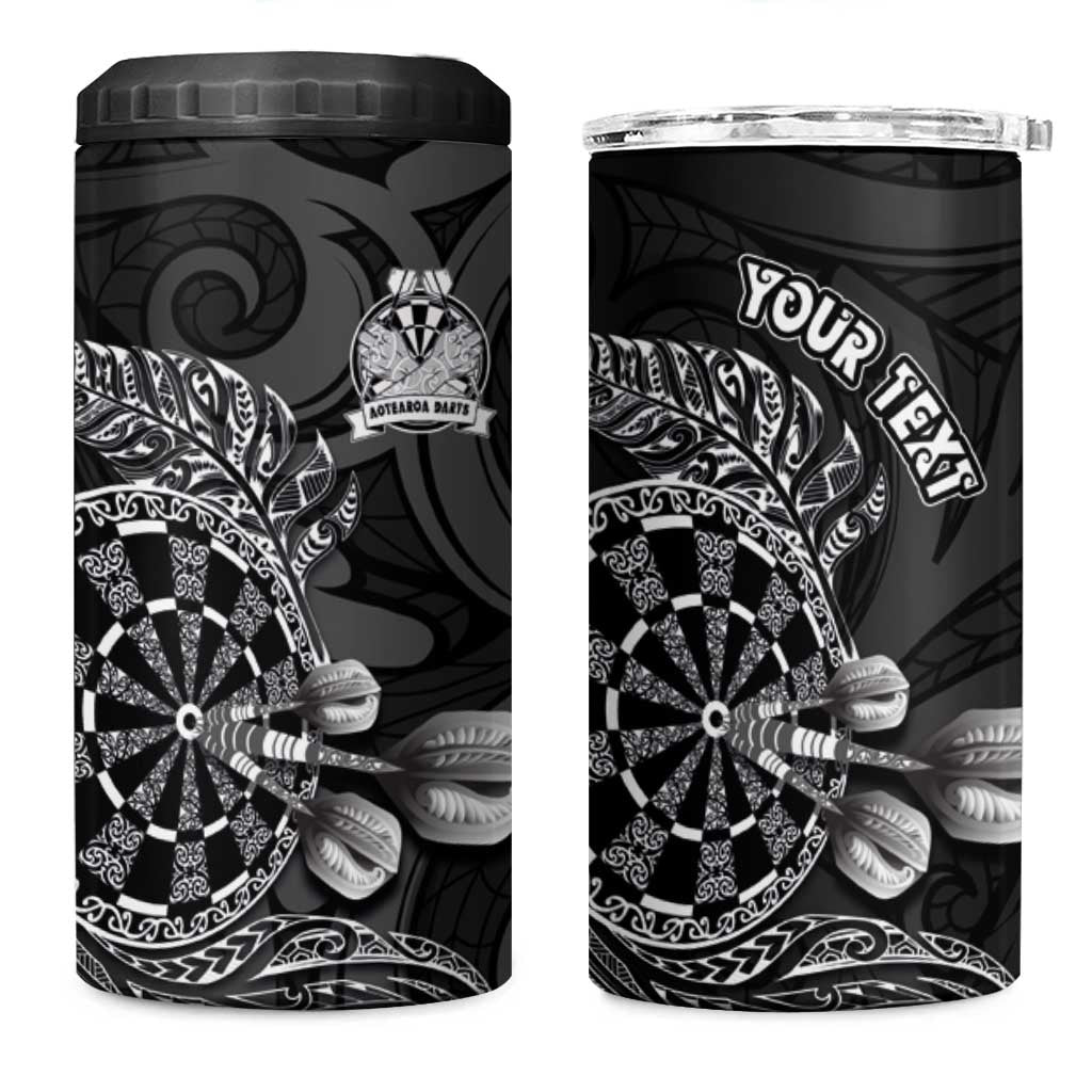Personalised New Zealand Aotearoa Darts Masters 4 in 1 Can Cooler Tumbler Tribal Silver Fern and Ta Moko Dartboard LT03 One Size: 16 oz Black - Polynesian Pride