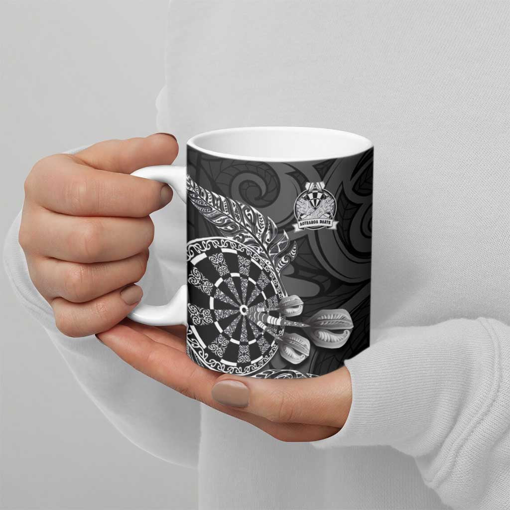 Personalised New Zealand Aotearoa Darts Masters Ceramic Mug Tribal Silver Fern and Ta Moko Dartboard - Polynesian Pride