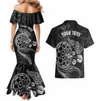 Personalised New Zealand Aotearoa Darts Masters Couples Matching Mermaid Dress and Hawaiian Shirt Tribal Silver Fern and Ta Moko Dartboard LT03 - Polynesian Pride