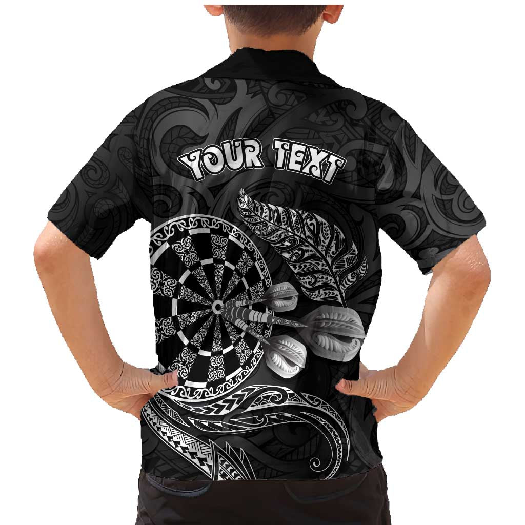 Personalised New Zealand Aotearoa Darts Masters Family Matching Mermaid Dress and Hawaiian Shirt Tribal Silver Fern and Ta Moko Dartboard LT03 - Polynesian Pride