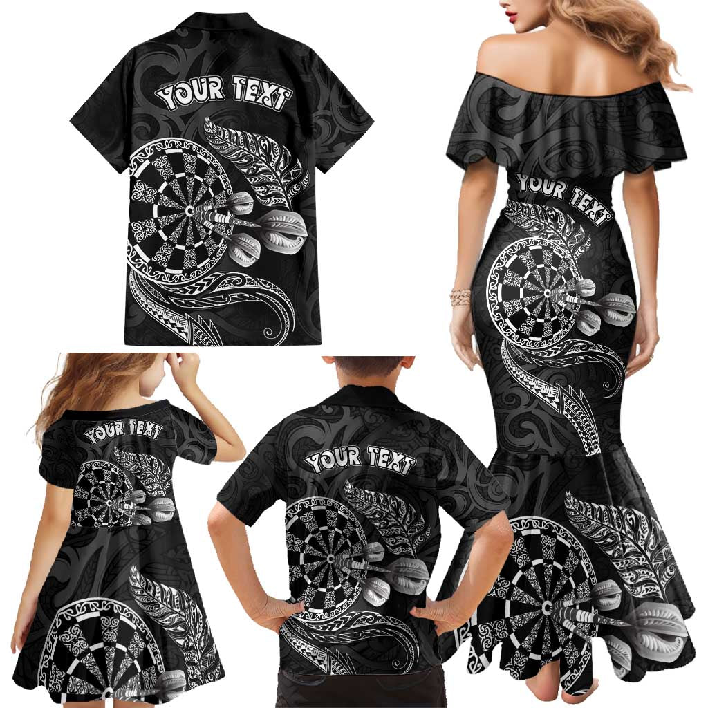 Personalised New Zealand Aotearoa Darts Masters Family Matching Mermaid Dress and Hawaiian Shirt Tribal Silver Fern and Ta Moko Dartboard LT03 - Polynesian Pride