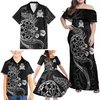 Personalised New Zealand Aotearoa Darts Masters Family Matching Off Shoulder Maxi Dress and Hawaiian Shirt Tribal Silver Fern and Ta Moko Dartboard LT03 - Polynesian Pride
