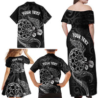 Personalised New Zealand Aotearoa Darts Masters Family Matching Off Shoulder Maxi Dress and Hawaiian Shirt Tribal Silver Fern and Ta Moko Dartboard LT03 - Polynesian Pride