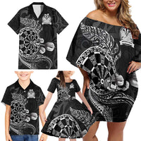 Personalised New Zealand Aotearoa Darts Masters Family Matching Off Shoulder Short Dress and Hawaiian Shirt Tribal Silver Fern and Ta Moko Dartboard LT03 - Polynesian Pride