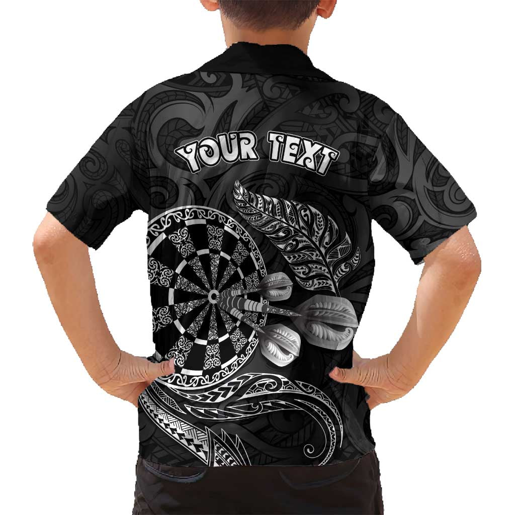 Personalised New Zealand Aotearoa Darts Masters Family Matching Puletasi and Hawaiian Shirt Tribal Silver Fern and Ta Moko Dartboard LT03 - Polynesian Pride