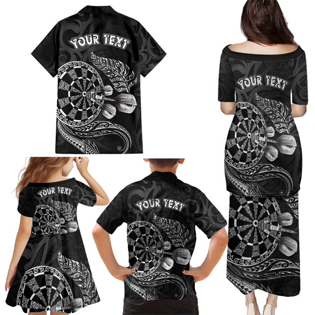 Personalised New Zealand Aotearoa Darts Masters Family Matching Puletasi and Hawaiian Shirt Tribal Silver Fern and Ta Moko Dartboard LT03 - Polynesian Pride
