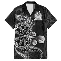 Personalised New Zealand Aotearoa Darts Masters Family Matching Puletasi and Hawaiian Shirt Tribal Silver Fern and Ta Moko Dartboard LT03 Dad's Shirt - Short Sleeve Black - Polynesian Pride