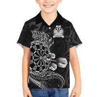 Personalised New Zealand Aotearoa Darts Masters Family Matching Puletasi and Hawaiian Shirt Tribal Silver Fern and Ta Moko Dartboard LT03 Son's Shirt Black - Polynesian Pride