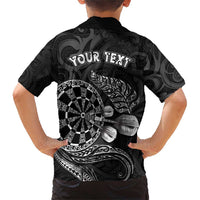 Personalised New Zealand Aotearoa Darts Masters Family Matching Short Sleeve Bodycon Dress and Hawaiian Shirt Tribal Silver Fern and Ta Moko Dartboard LT03 - Polynesian Pride
