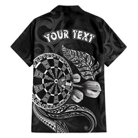 Personalised New Zealand Aotearoa Darts Masters Family Matching Short Sleeve Bodycon Dress and Hawaiian Shirt Tribal Silver Fern and Ta Moko Dartboard LT03 - Polynesian Pride