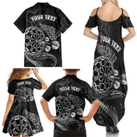 Personalised New Zealand Aotearoa Darts Masters Family Matching Summer Maxi Dress and Hawaiian Shirt Tribal Silver Fern and Ta Moko Dartboard LT03 - Polynesian Pride