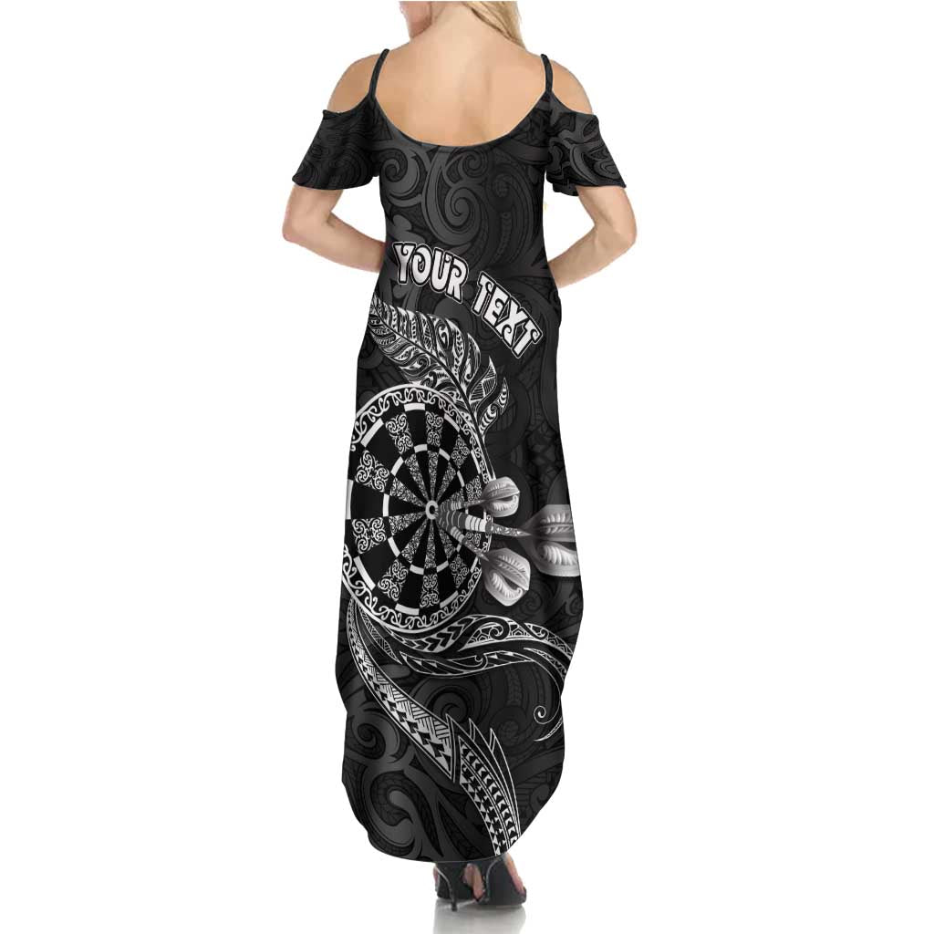 Personalised New Zealand Aotearoa Darts Masters Family Matching Summer Maxi Dress and Hawaiian Shirt Tribal Silver Fern and Ta Moko Dartboard LT03 - Polynesian Pride
