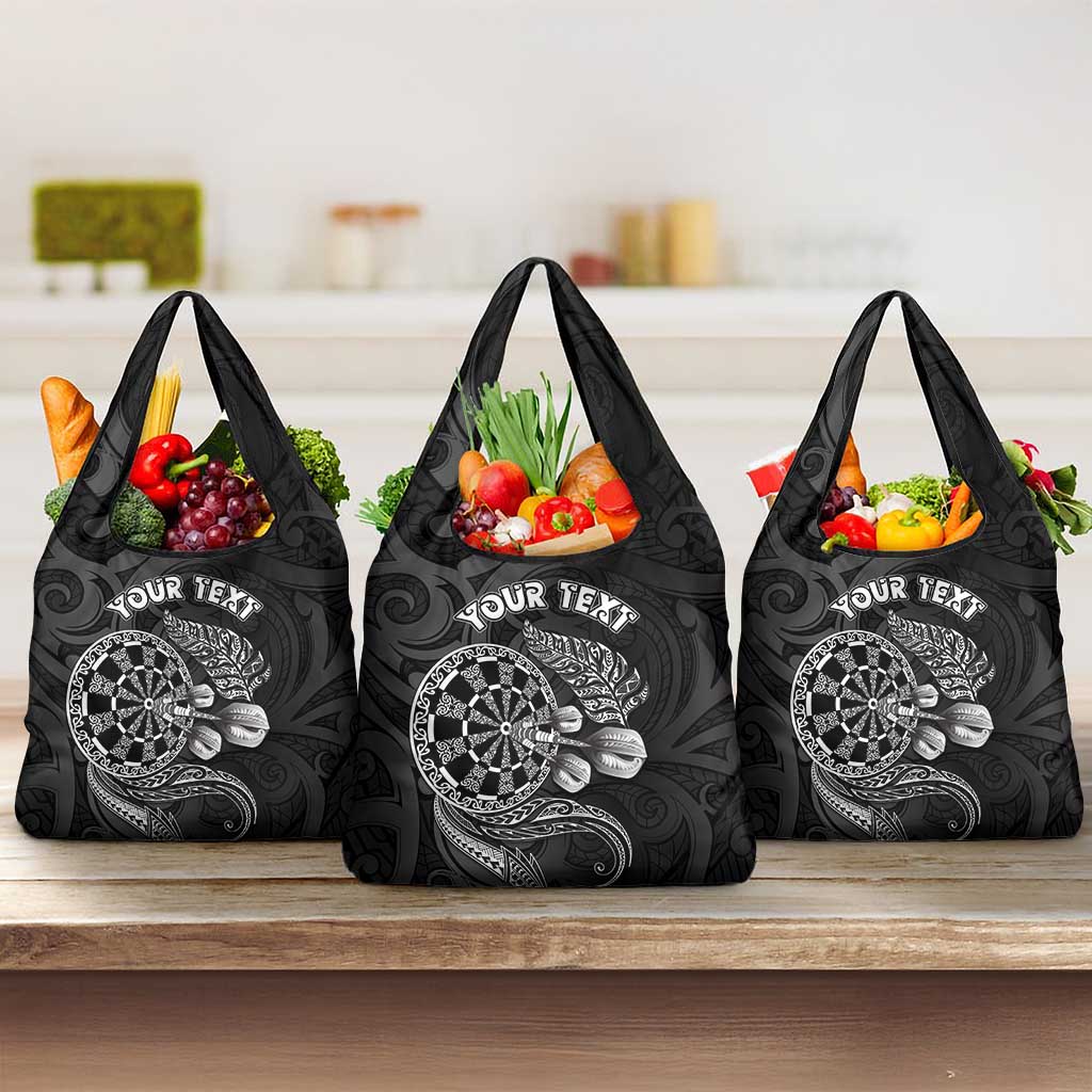 Personalised New Zealand Aotearoa Darts Masters Grocery Bag Tribal Silver Fern and Ta Moko Dartboard - Polynesian Pride