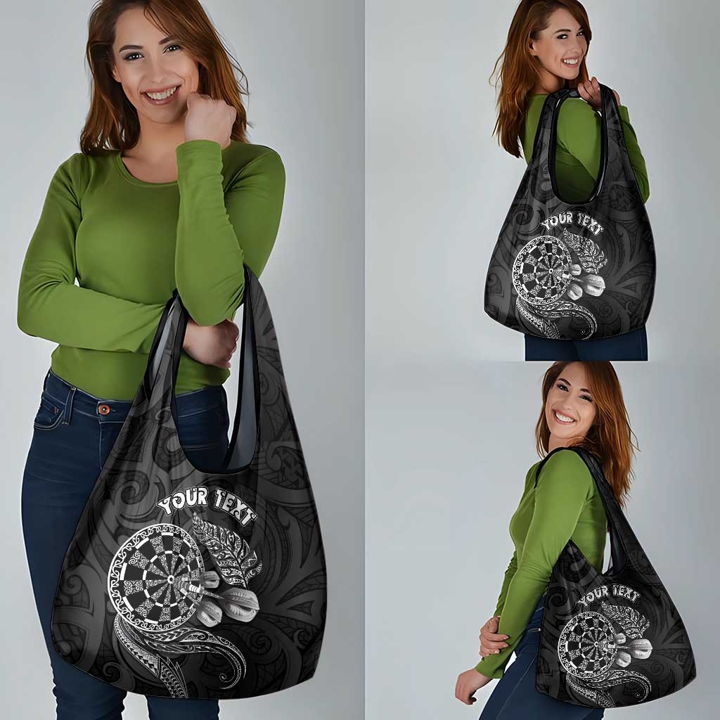 Personalised New Zealand Aotearoa Darts Masters Grocery Bag Tribal Silver Fern and Ta Moko Dartboard - Polynesian Pride