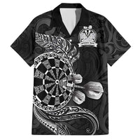Personalised New Zealand Aotearoa Darts Masters Hawaiian Shirt Tribal Silver Fern and Ta Moko Dartboard LT03 Black - Polynesian Pride