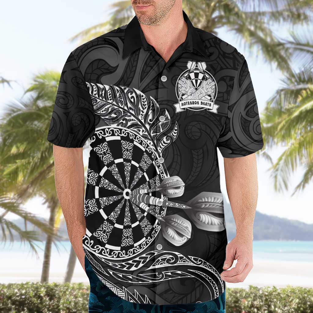 Personalised New Zealand Aotearoa Darts Masters Hawaiian Shirt Tribal Silver Fern and Ta Moko Dartboard LT03 - Polynesian Pride