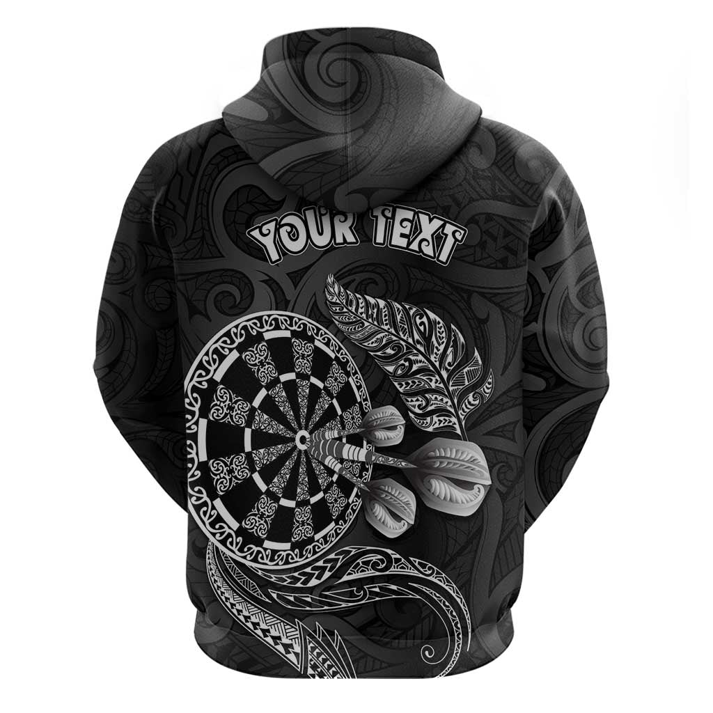 Personalised New Zealand Aotearoa Darts Masters Hoodie Tribal Silver Fern and Ta Moko Dartboard LT03 - Polynesian Pride