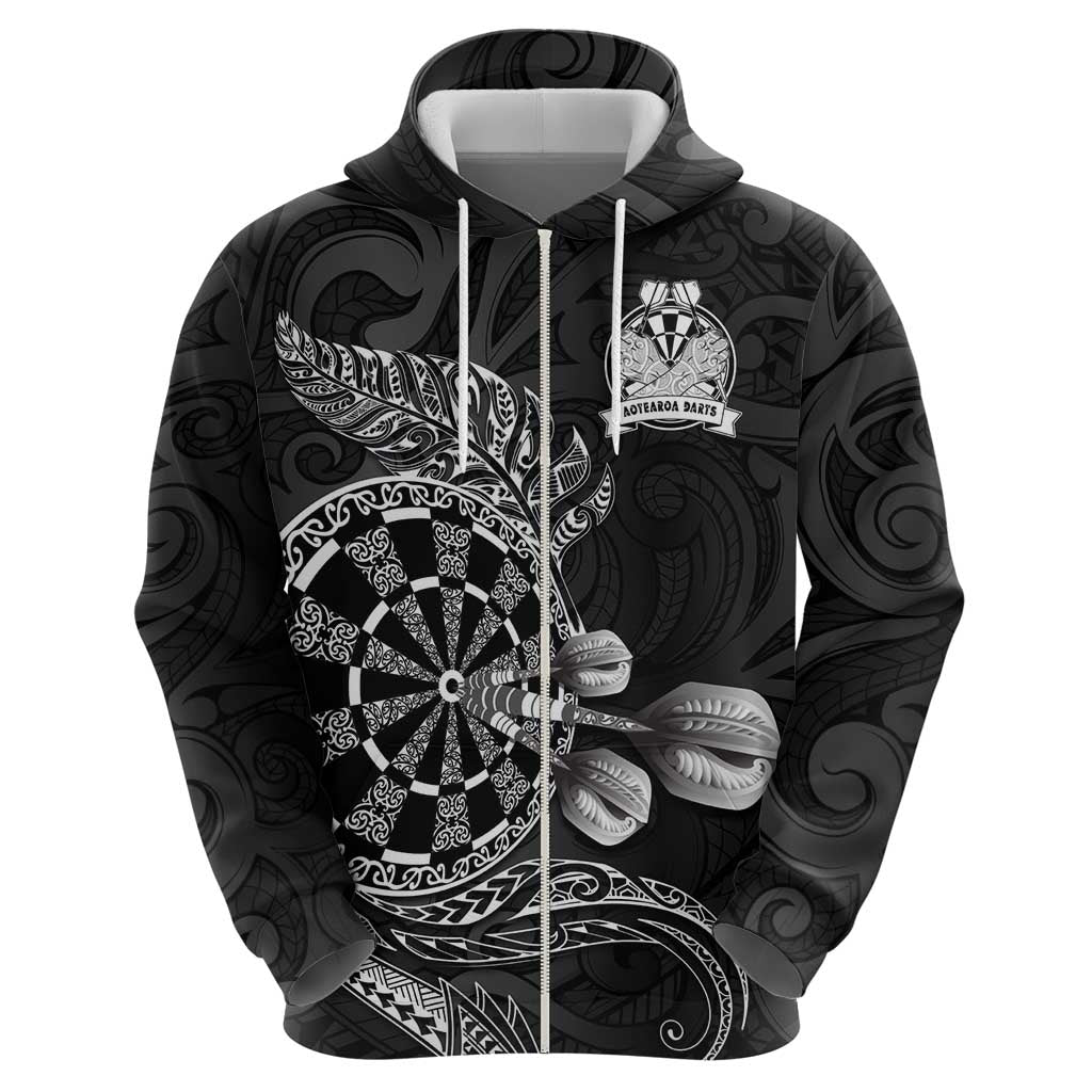 Personalised New Zealand Aotearoa Darts Masters Hoodie Tribal Silver Fern and Ta Moko Dartboard LT03 - Polynesian Pride