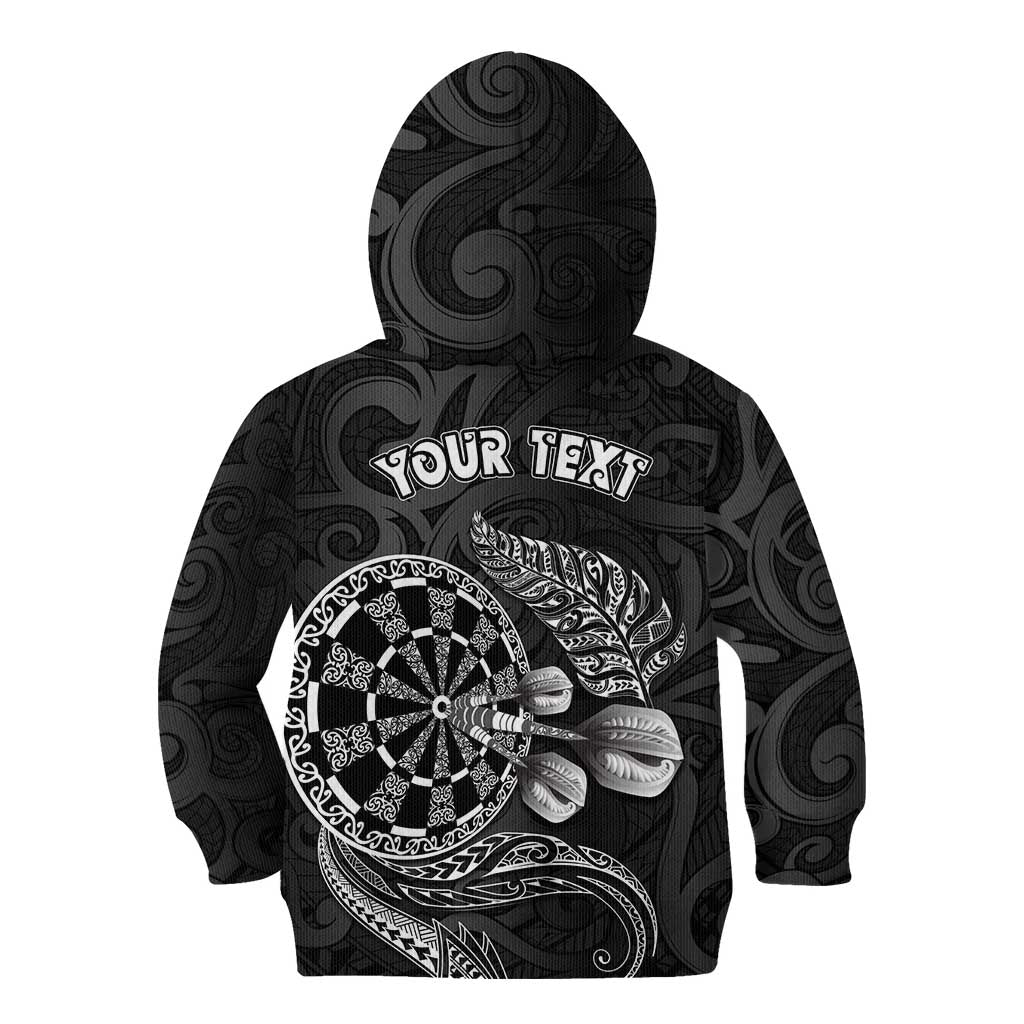 Personalised New Zealand Aotearoa Darts Masters Kid Hoodie Tribal Silver Fern and Ta Moko Dartboard LT03 - Polynesian Pride