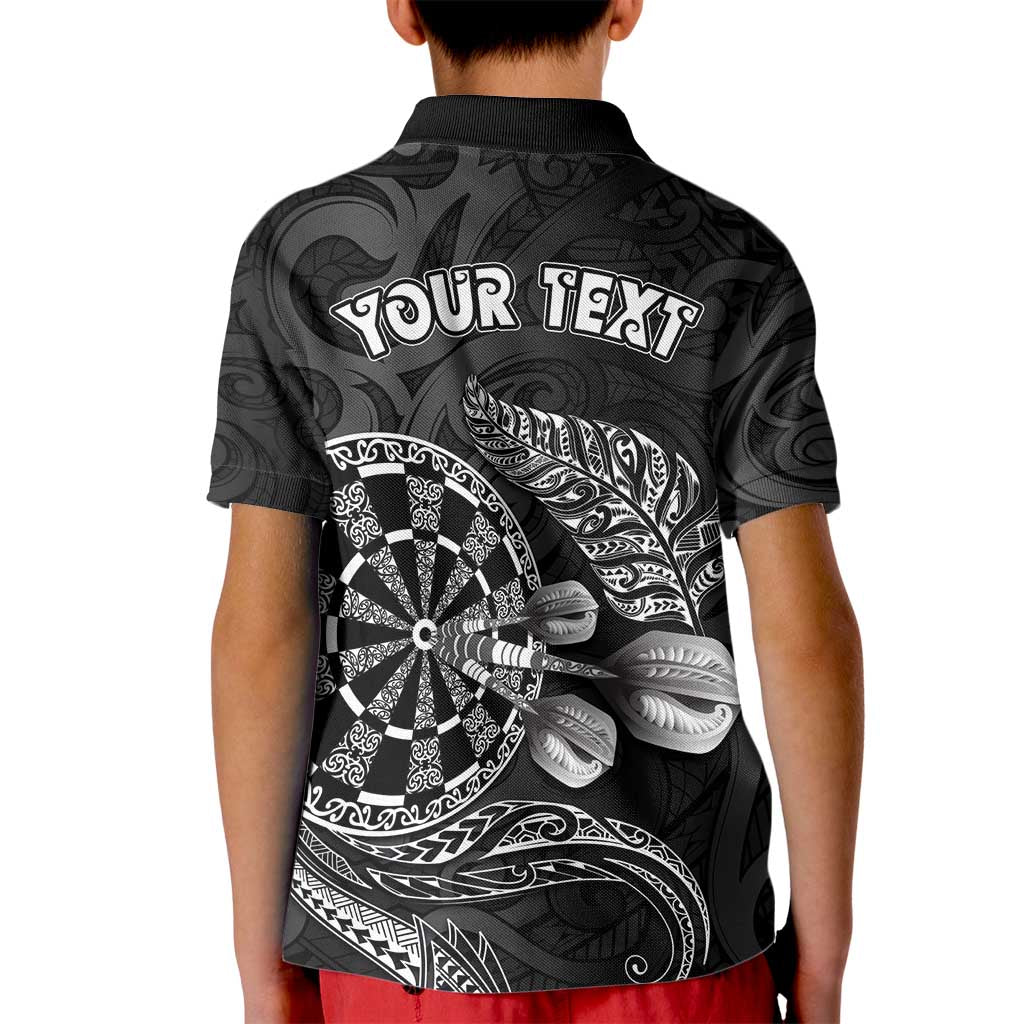 Personalised New Zealand Aotearoa Darts Masters Kid Polo Shirt Tribal Silver Fern and Ta Moko Dartboard LT03 - Polynesian Pride
