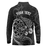 Personalised New Zealand Aotearoa Darts Masters Long Sleeve Polo Shirt Tribal Silver Fern and Ta Moko Dartboard LT03 - Polynesian Pride