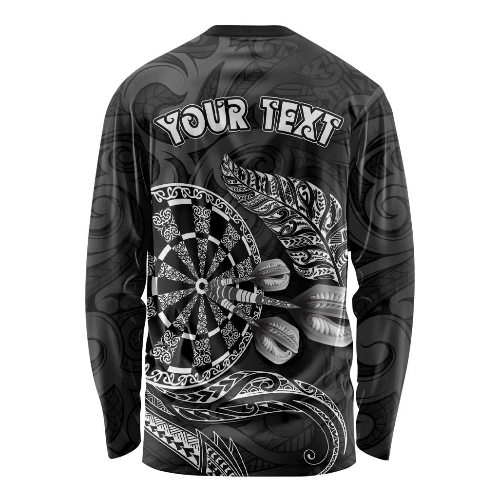 Personalised New Zealand Aotearoa Darts Masters Long Sleeve Shirt Tribal Silver Fern and Ta Moko Dartboard LT03 - Polynesian Pride