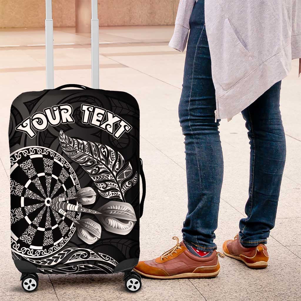 Personalised New Zealand Aotearoa Darts Masters Luggage Cover Tribal Silver Fern and Ta Moko Dartboard LT03 Black - Polynesian Pride