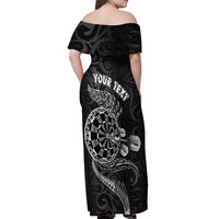 Personalised New Zealand Aotearoa Darts Masters Off Shoulder Maxi Dress Tribal Silver Fern and Ta Moko Dartboard LT03 - Polynesian Pride