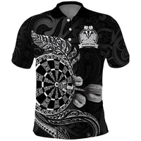 Personalised New Zealand Aotearoa Darts Masters Polo Shirt Tribal Silver Fern and Ta Moko Dartboard LT03 Black - Polynesian Pride