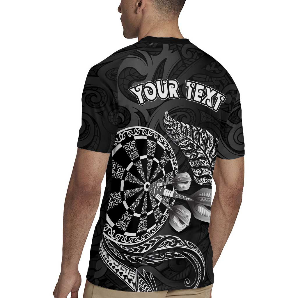Personalised New Zealand Aotearoa Darts Masters Rugby Jersey Tribal Silver Fern and Ta Moko Dartboard - Polynesian Pride