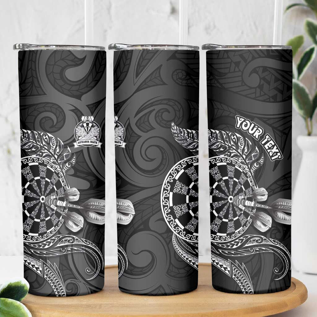 Personalised New Zealand Aotearoa Darts Masters Skinny Tumbler Tribal Silver Fern and Ta Moko Dartboard LT03 - Polynesian Pride