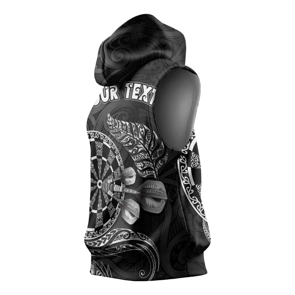 Personalised New Zealand Aotearoa Darts Masters Sleeveless Hoodie Tribal Silver Fern and Ta Moko Dartboard LT03 - Polynesian Pride